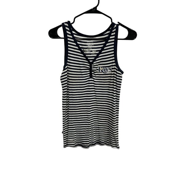 Major League Fitness Tampa Bay Rays Striped Sleeveless Tank Top Sz Large Navy - Picture 1 of 8